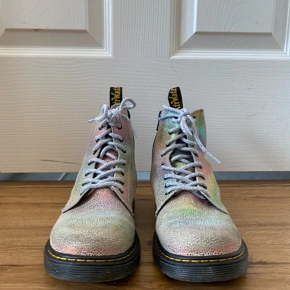 Dr. Martens Kids Rainbow Holographic Lace-Up Boots - Picture 2 of 6